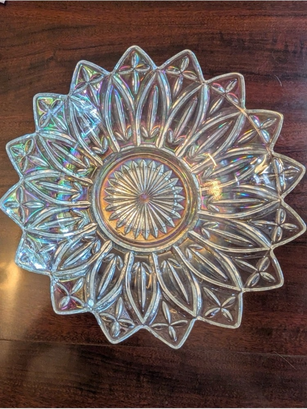 Iridescent Clear Sunburst Glass Decorative Bowl